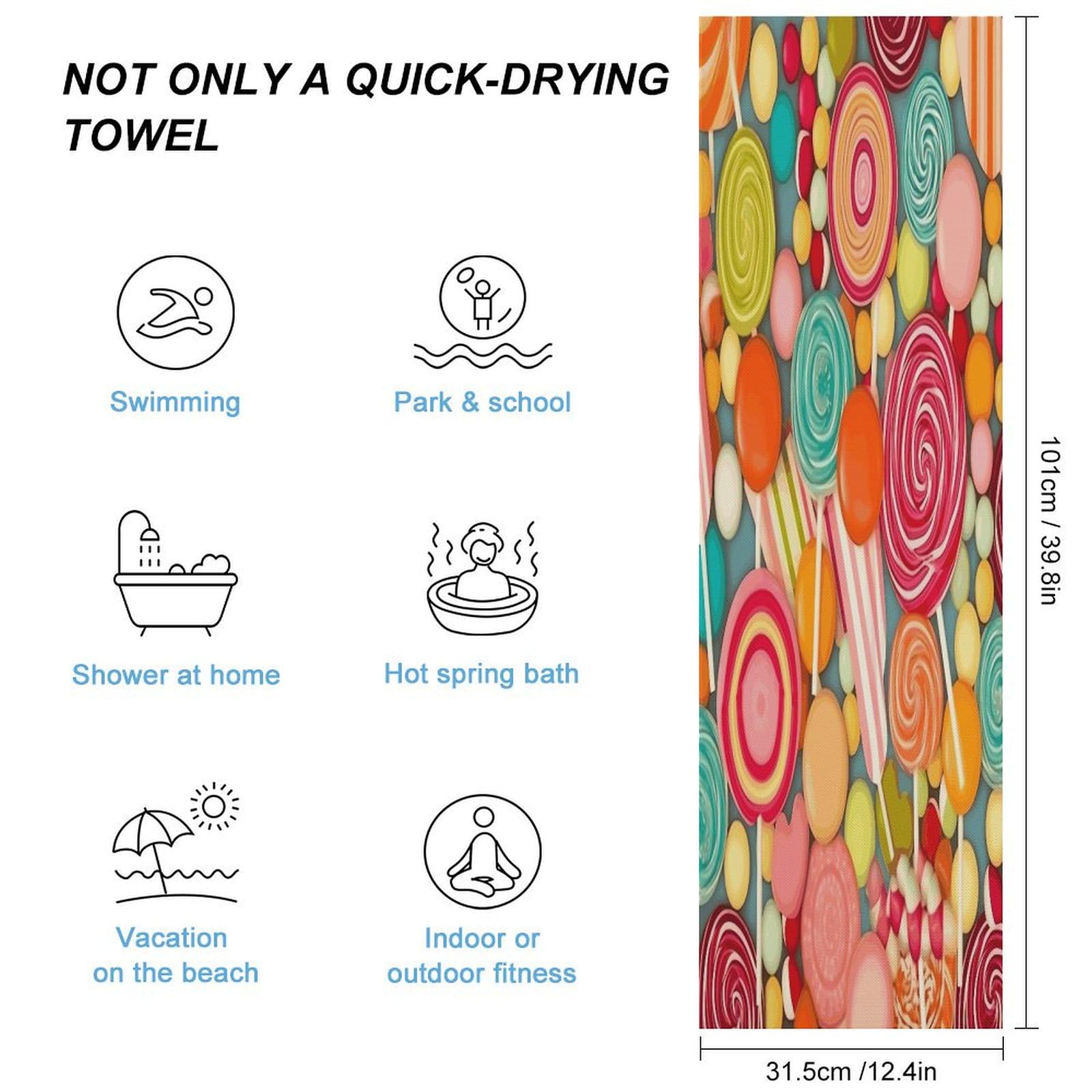 AQRJLPM Lollipops Pattern Quick Dry Towel Cold Fabric Workout Sweat Towels Highly Absorbing Odor-Free Travel Towel for Hot Yoga Tennis Running Exercise Working Out Camping