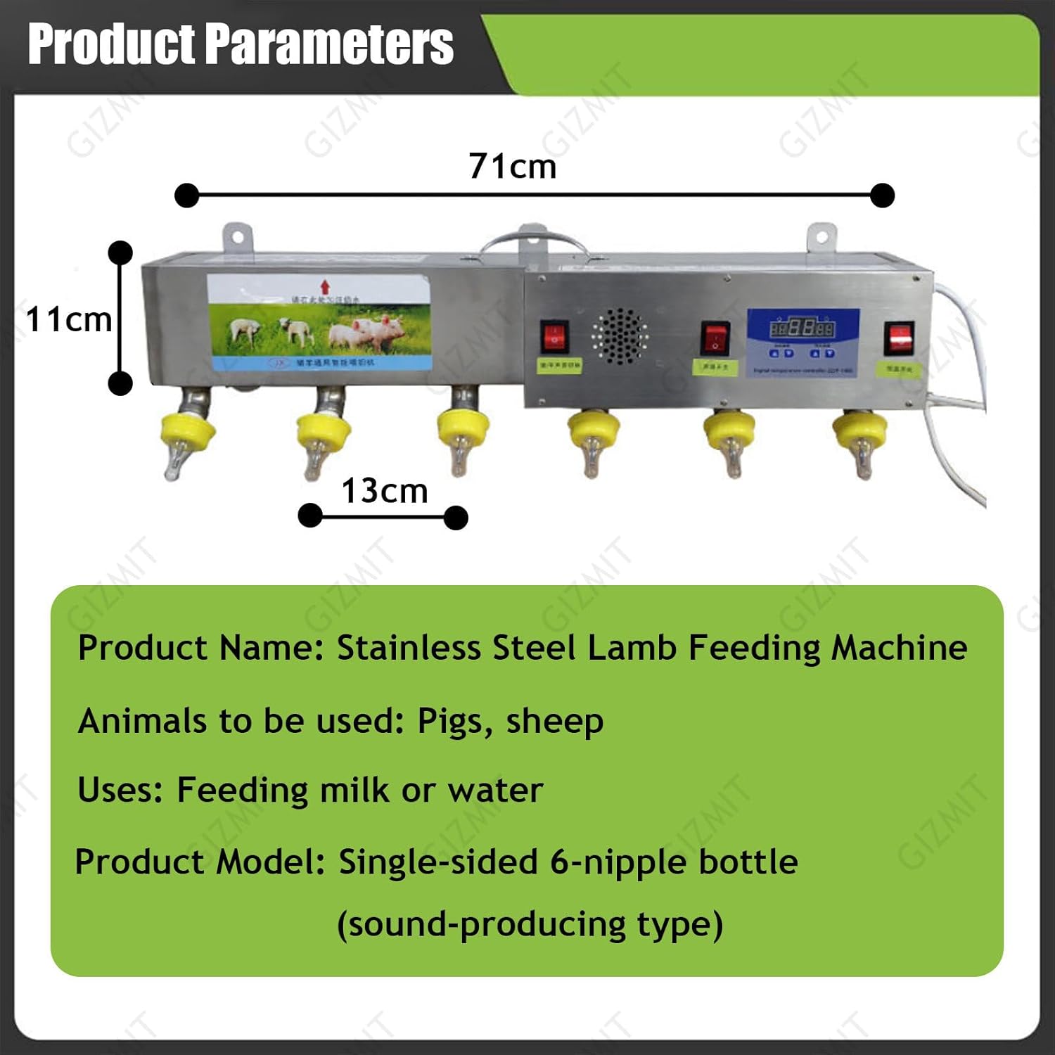 Automatic Lamb Drink Feeder, Wall Mounted 6 Nipples Animal Milk Feeder with Sound Simulation, Constant Temperature Milk Feeder for Sheep, Pigs