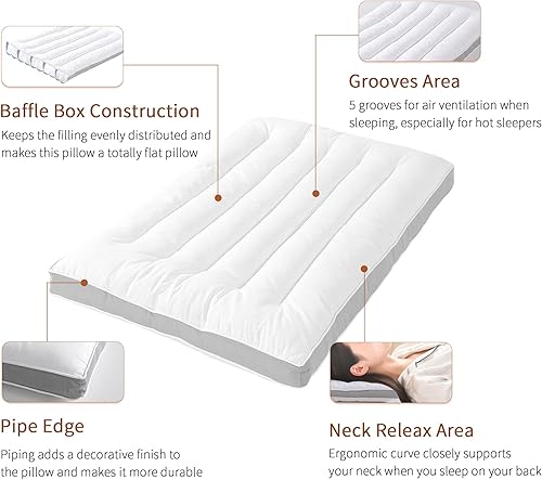 Miniatura 6 de HOMBYS Almohadas de cama ultra finas para dormir boca abajo y espalda, almohada plana tamaño King, perfil extra bajo para alineación cervical del