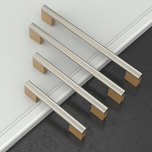 Miniatura 6 de Asidrama Paquete de 10 tiradores de gabinete de níquel satinado y bronce champán de 3.75 pulgadas, manijas moleteadas para gabinetes, herrajes para