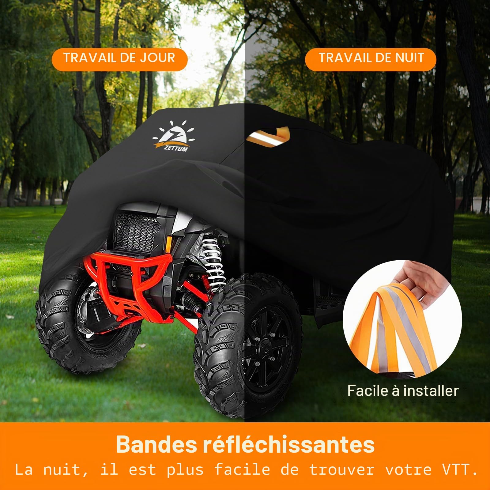 Zettum Bâche de protection pour quad, 241 cm, 600D, en polyuréthane, résistante et imperméable, pour l'extérieur, convient pour Polaris, Honda, Yamaha (241 x 121 x 121 x 121 cm)
