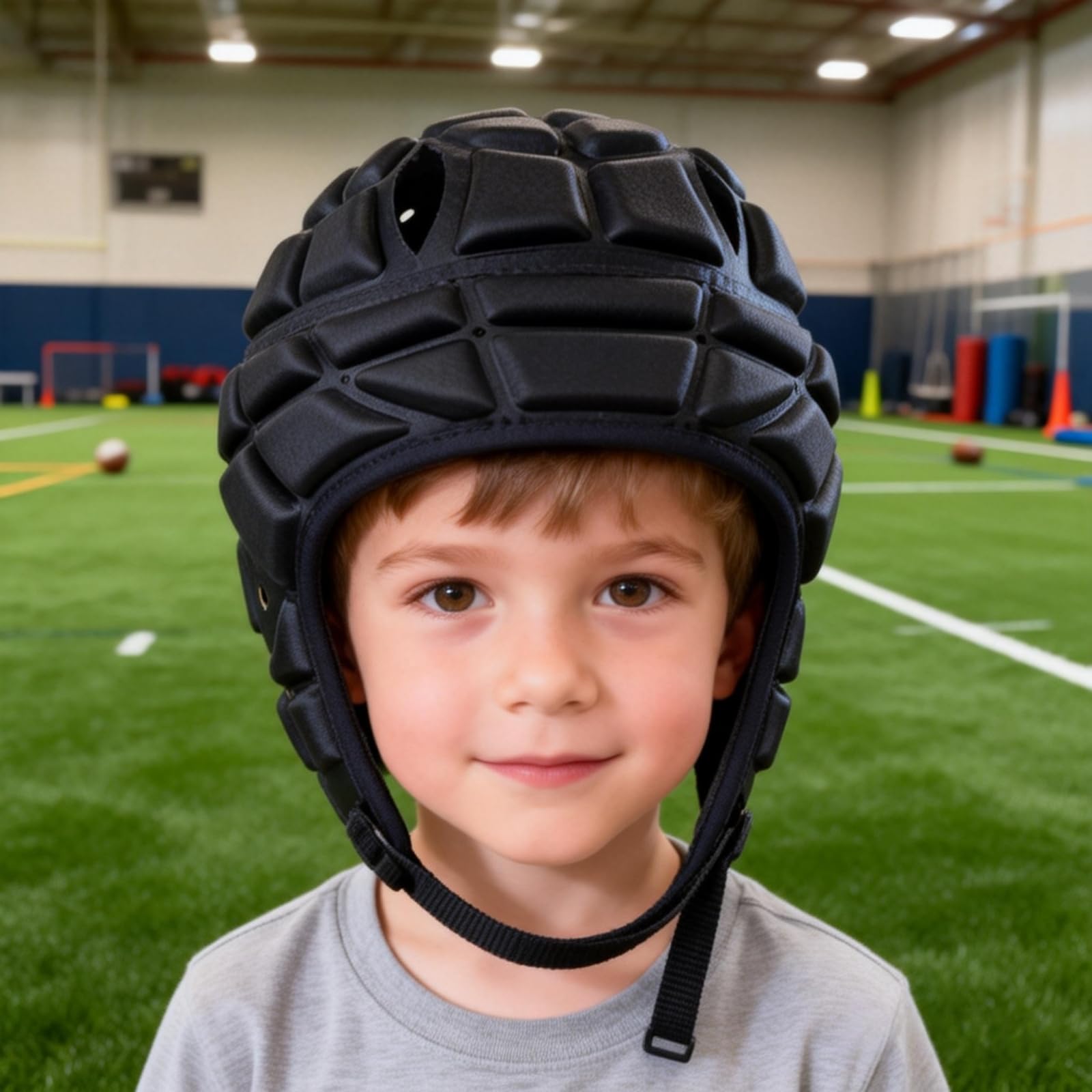 Kids Flag Football Helmet, Youth Soft Shell Helmets for 7 V 7 Football, Adjustable Padded Rugby Headgear Scrum Cap Soccer Helmet Lightweight Protective Sports Gear for Boys & Girls