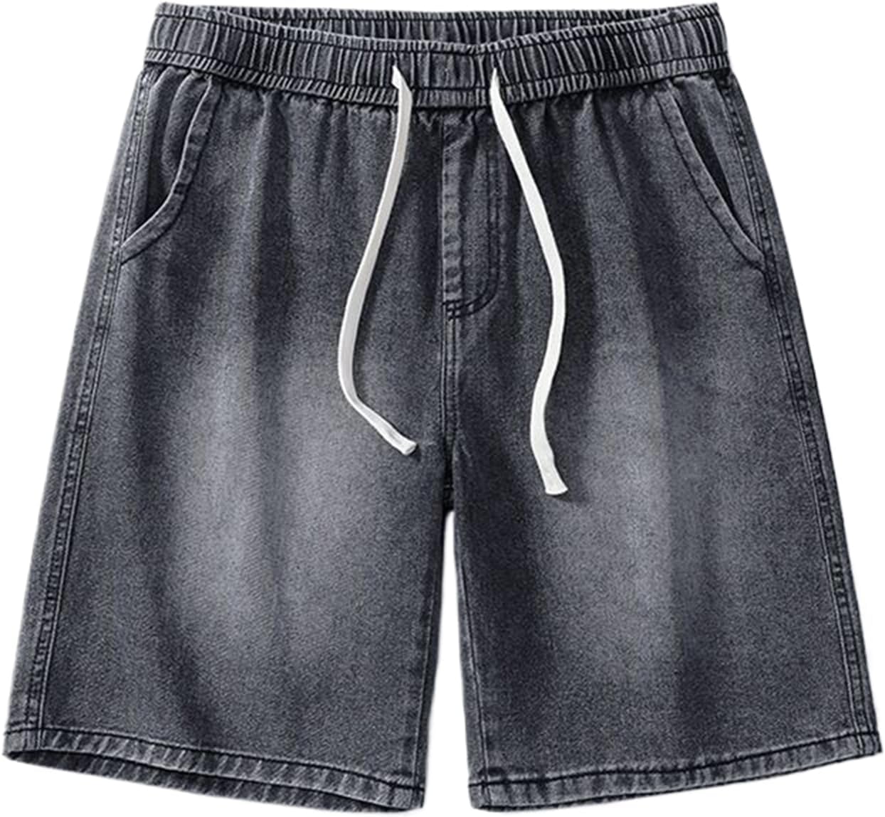 Men's American Hip Hop Denim Shorts Loose Straight Fit Solid Color Knee-Length Shorts