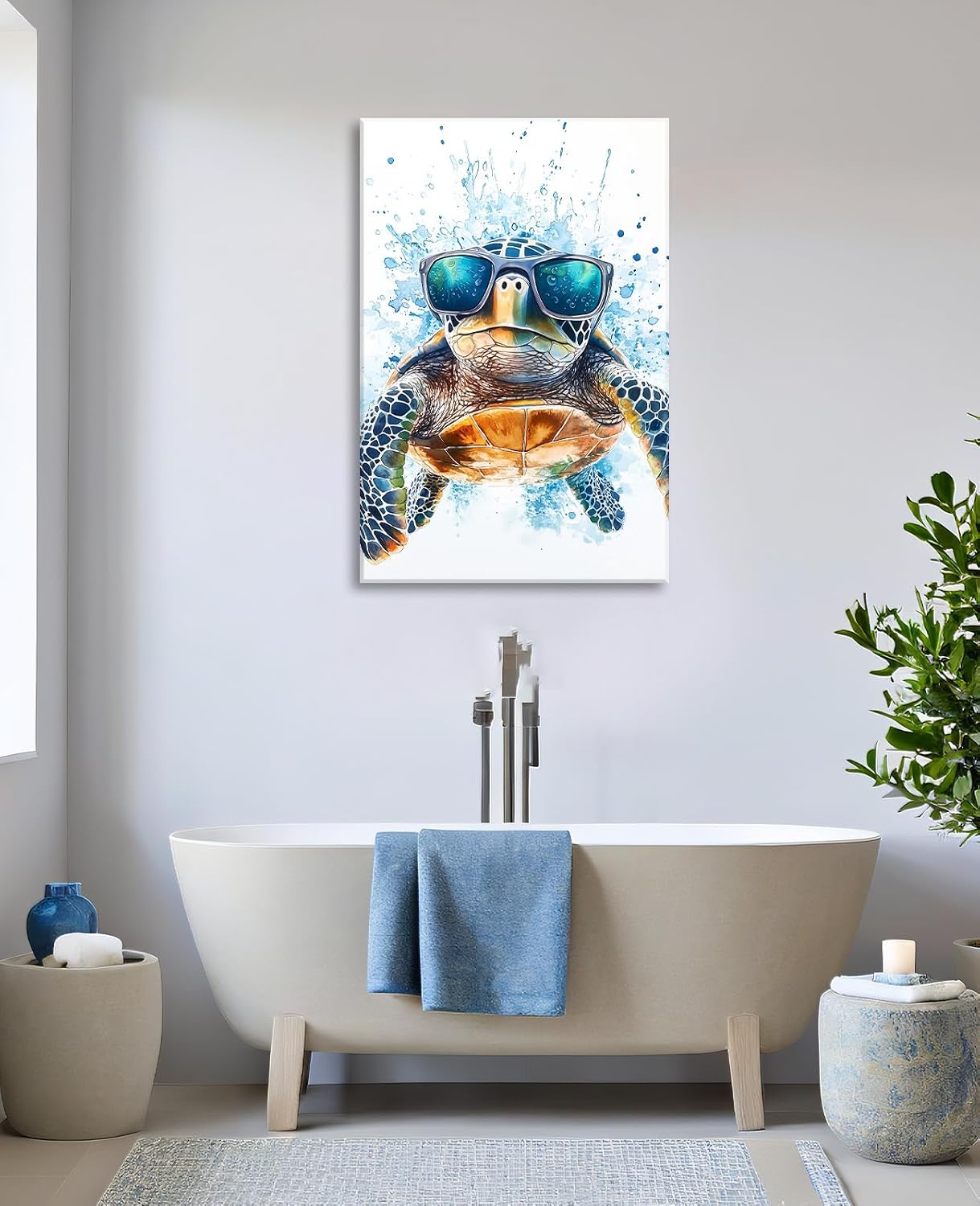 Funny Turtle Wall Art Sea Turtle with Glasses Picture Marine Life Painting Watercolor Canvas Prints Modern Artwork for Bathroom Living Room Home Decor Framed(Art-2,16.00"x24.00") image 3