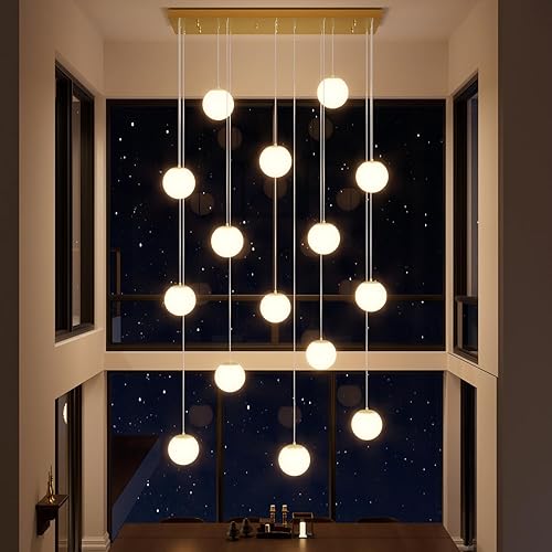 Miniatura 33 de Lámpara Colgante de Globo de Vidrio de 6 Luces Moderna Candelabro de Globo de Vidrio Gris Humo Grandes Candelabros para Techos Altos Entrada Luz