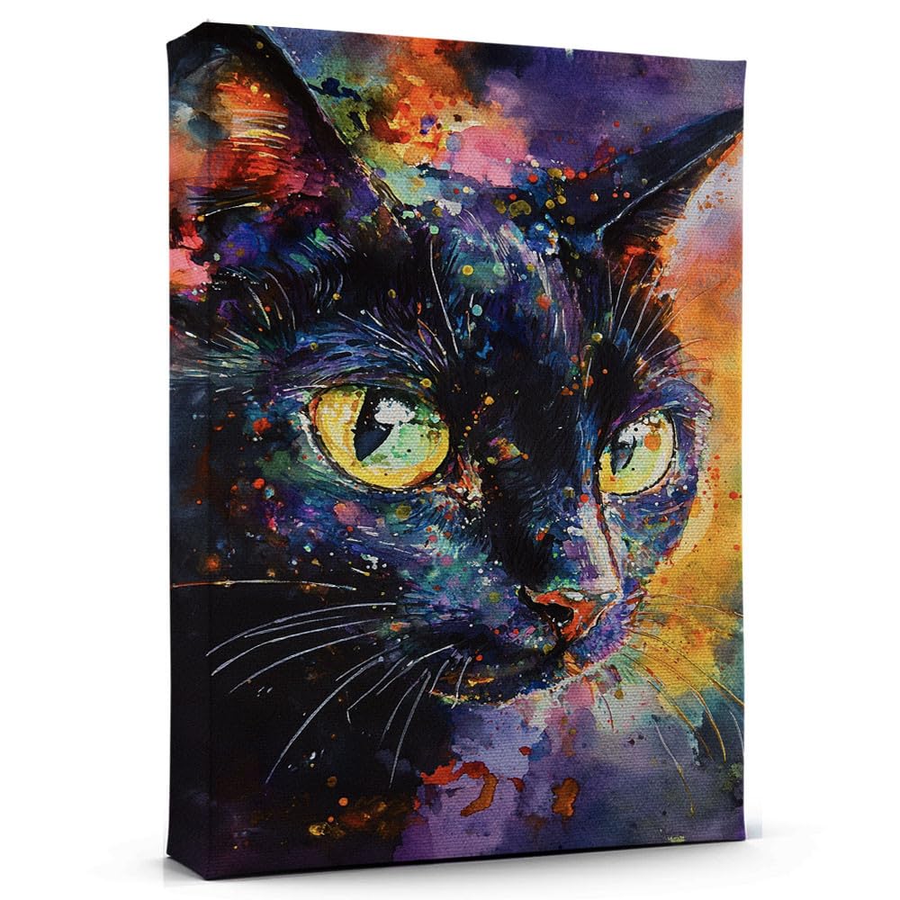 Bengal Cat Black Canvas Wall Art Decor, Colorful Bengal Cat Black Art Decor for Living room Kids Room Bedroom Office Home Walls Artwork 189HD26