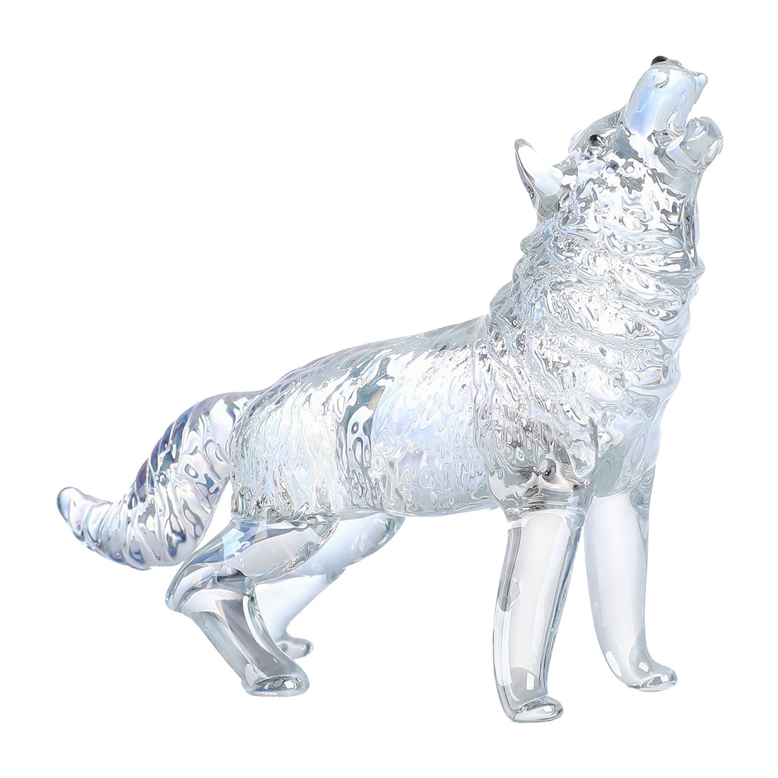 KAQNTUD Elegant Crystal Glass Wolf Figurine Howling Wolf Statue with Elaborate for Home Presentation Mouth-Blown Glass Sculpture