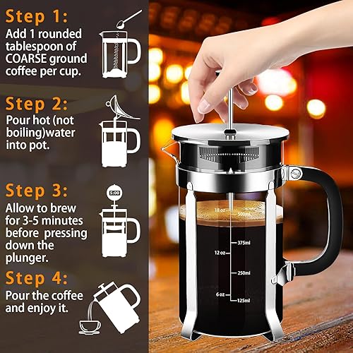 Miniatura 60 de Cafetera de prensa francesa de 34 onzas, cafetera espresso de 5 tazas, cafetera de borosilicato grueso resistente al calor con 4 pantallas de filtro