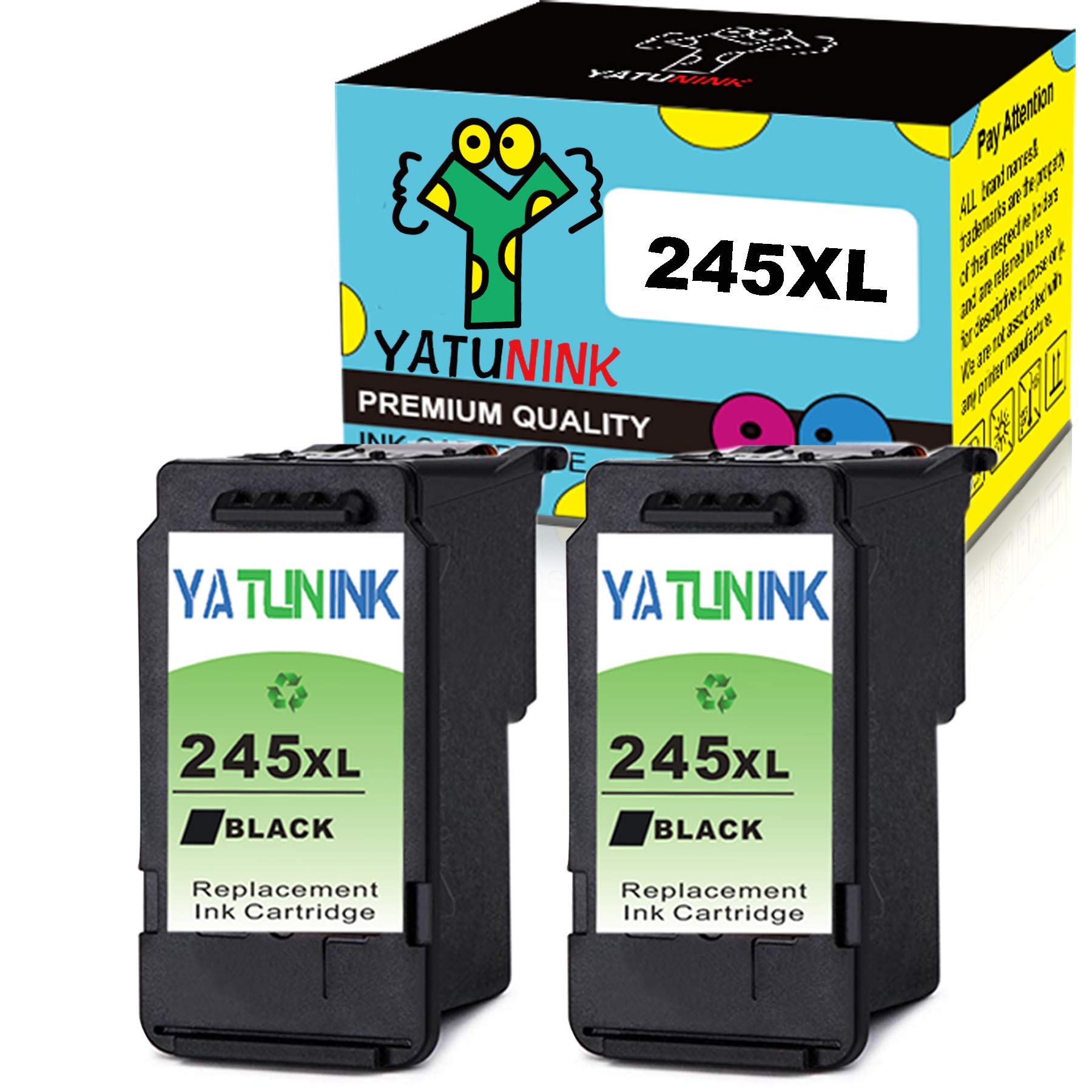 YATUNINK Remanufactured Ink Cartridge Replacement for Canon PG-245XL Black PG-245 245XL PG-243 Black Ink Cartridge for Canon Pixma MG2920 MG2922 MG2924 MG2420 MG2522 MX490 MX492 Printer (2 Black)