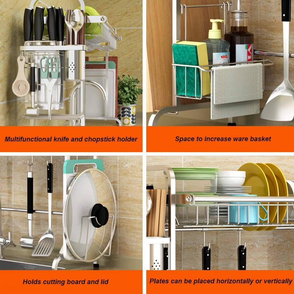 Dish Drainers Dish Drying Rackover Sink Dish Drying Rack,Dish Drainer Rack Holder Stainless Steel Kitchen Rack Sink Dish Rack Drain Bowl Rack Kitchen Supplies Storage Rack(Silver-69*27*61cm)