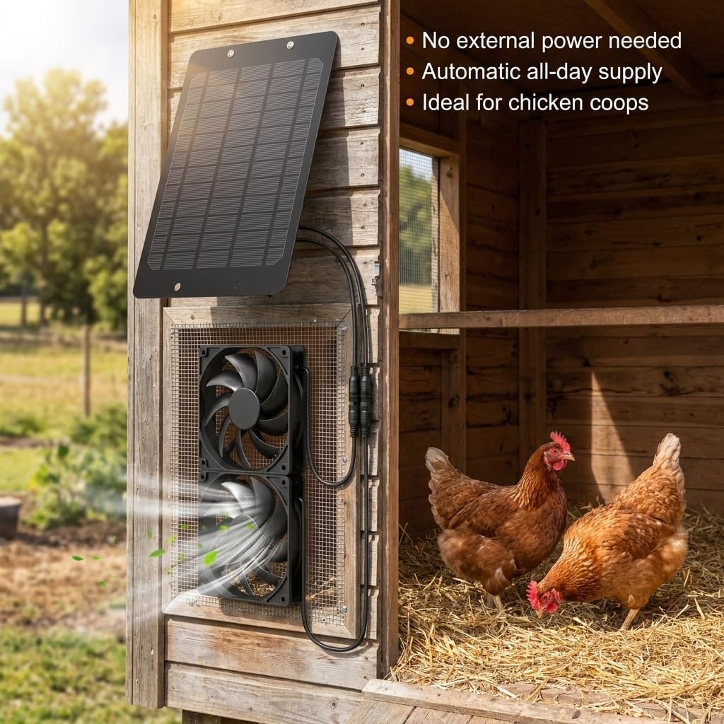 Solar Powered Fan for Outside, IP65 Waterproof Auto On/Off Solar Exhaust Fan Kit wtih 10 Ft Cable for Chicken Coop, Shed, Greenhouse, Pet House Ventilation Accessories