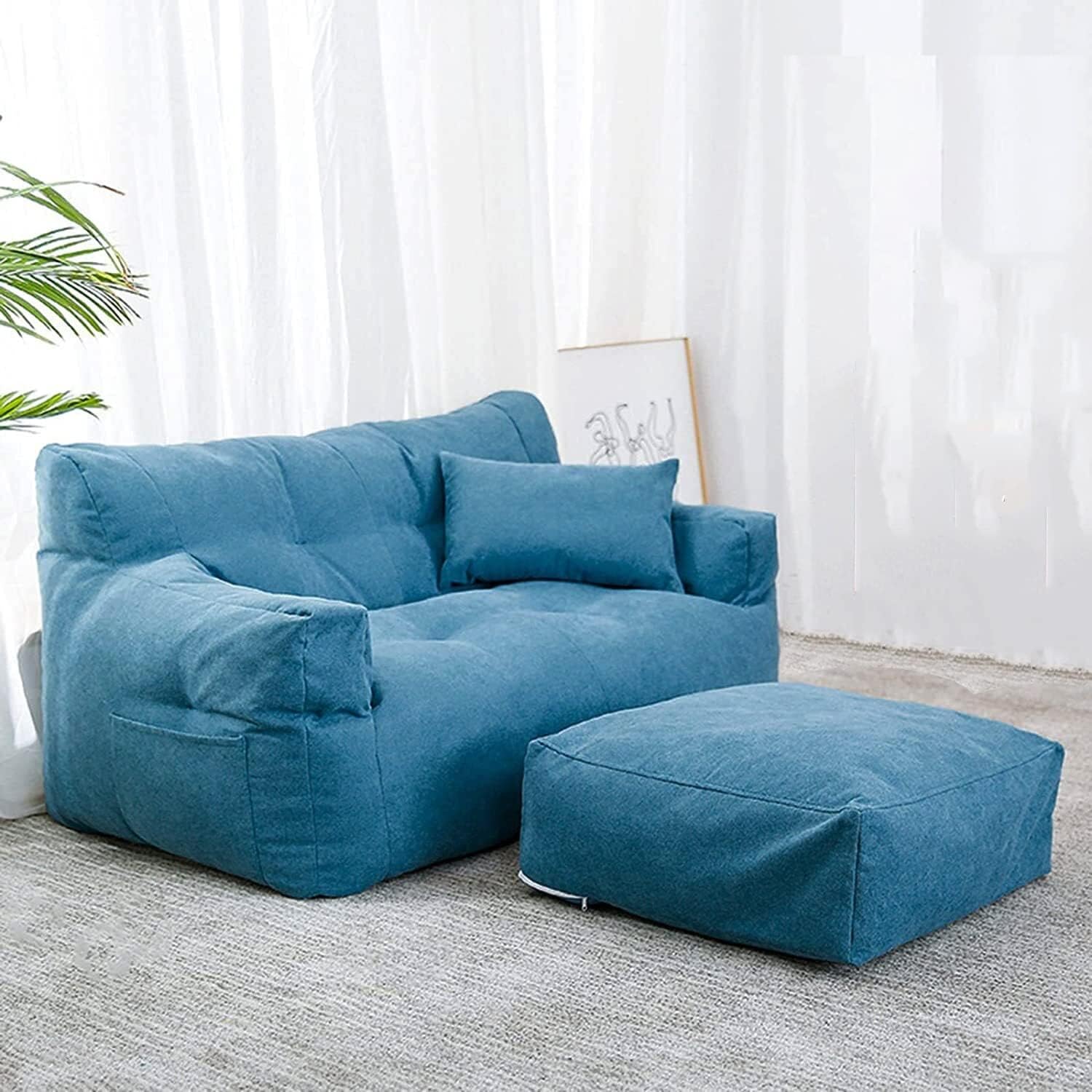 OMKUOSYA Double Bean Bag Chair Lazy Sofa w/Footstool (Cover