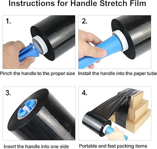 Miniatura 5 de BOMEI PACK Mini película elástica industrial negra, paquete de 2 rollos de 5 pulgadas x 1000 pies con asa, envoltura de plástico de calibre 80 para