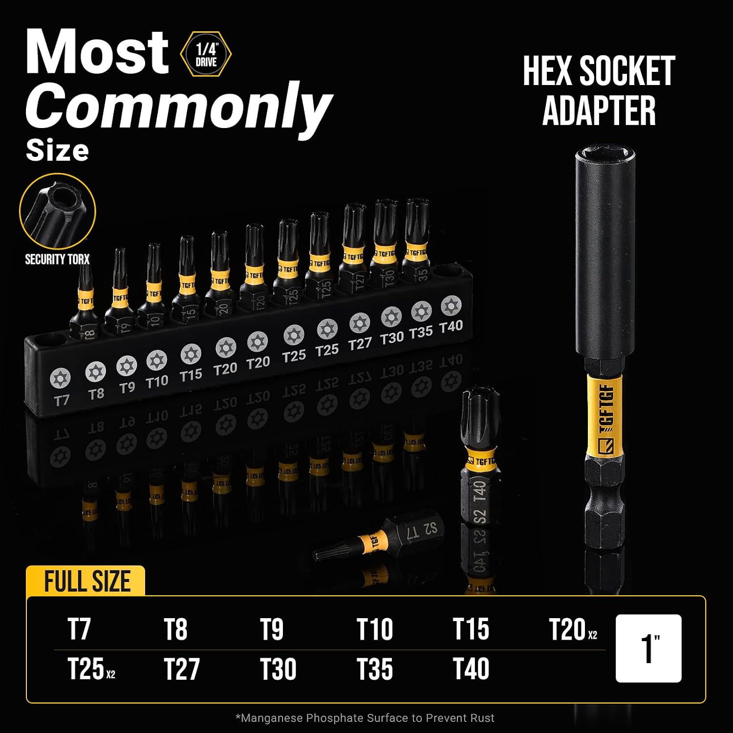 TGFTGF Impact Torx Bit Set 14PCS (TT7-TT40), 1” S2 Steel Security Torx, Tamper Proof Torque Star Bit Set with Magnetic CNC Machined Tips, Impact Screwdriver Bits with Extension Bit Holder Storage Case image 2