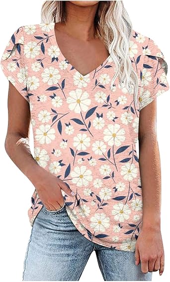 Womens Shirts Dressy Casual Short Sleeve Lace Trim Tee Tops Polka Dots Printed Crew Neck Pullover T Shirts Blouse
