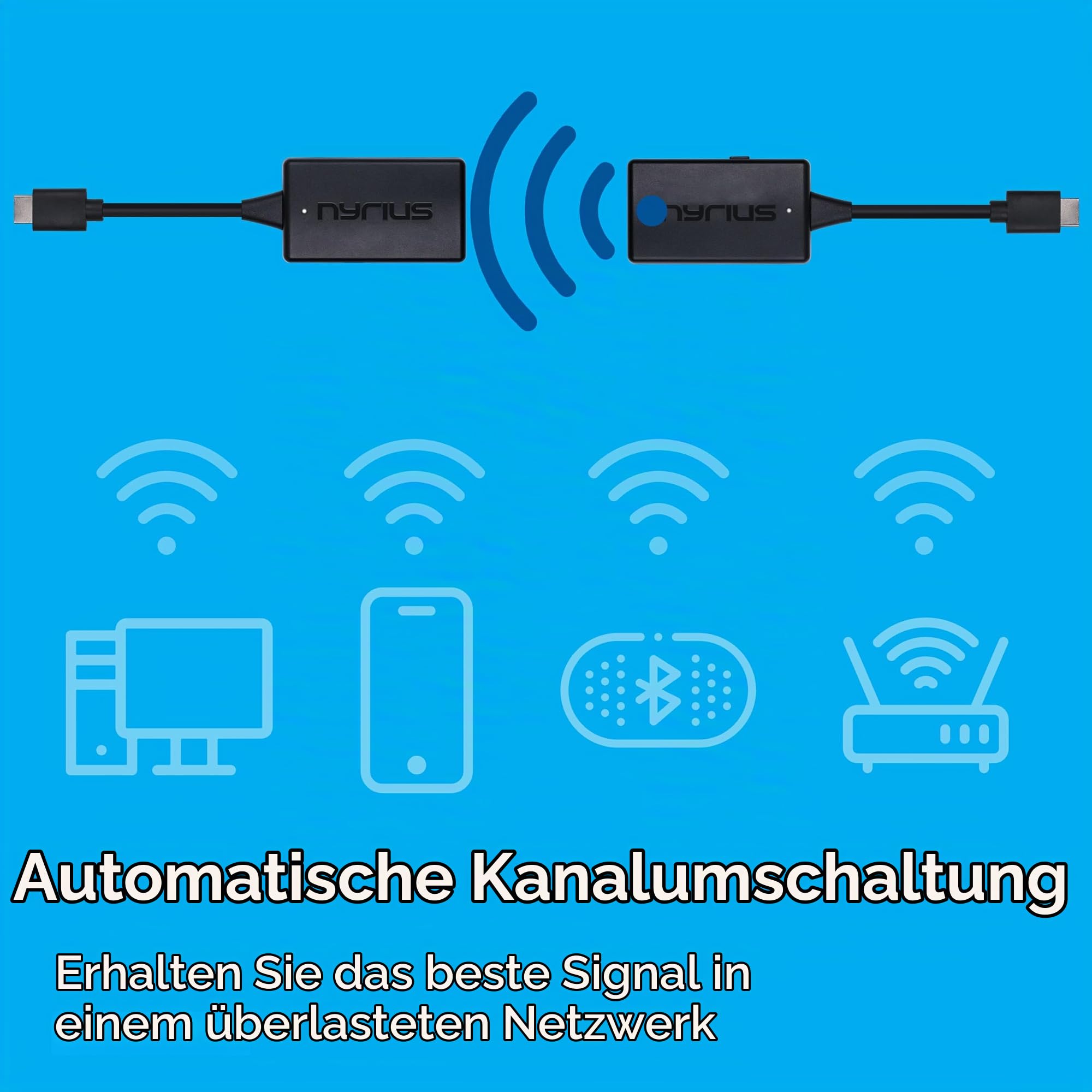 Nyrius Orion Prime Kabelloser HDMI-zu-HDMI Video-Sender & -Empfänger, Plug-&-Play-Extender, streamt Full HD 1080p bis zu 45 m von PC, Laptop, Kabel-/Satelliten-Receiver auf TV oder Projektor (TDD20)