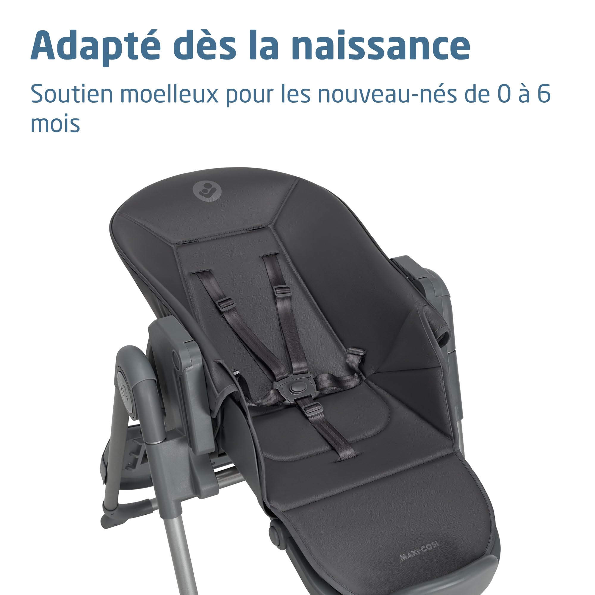 Maxi-Cosi Ava2 Chaise Haute Bébé, 0-3 ans (15 kg max.), Chaise Haute Pliable, Légère (9,45 kg), 4 Réglages D'inclinaison & 5 de Hauteur, Plateau Amovible d'une Main, 2 Roulettes, Elegance Graphite