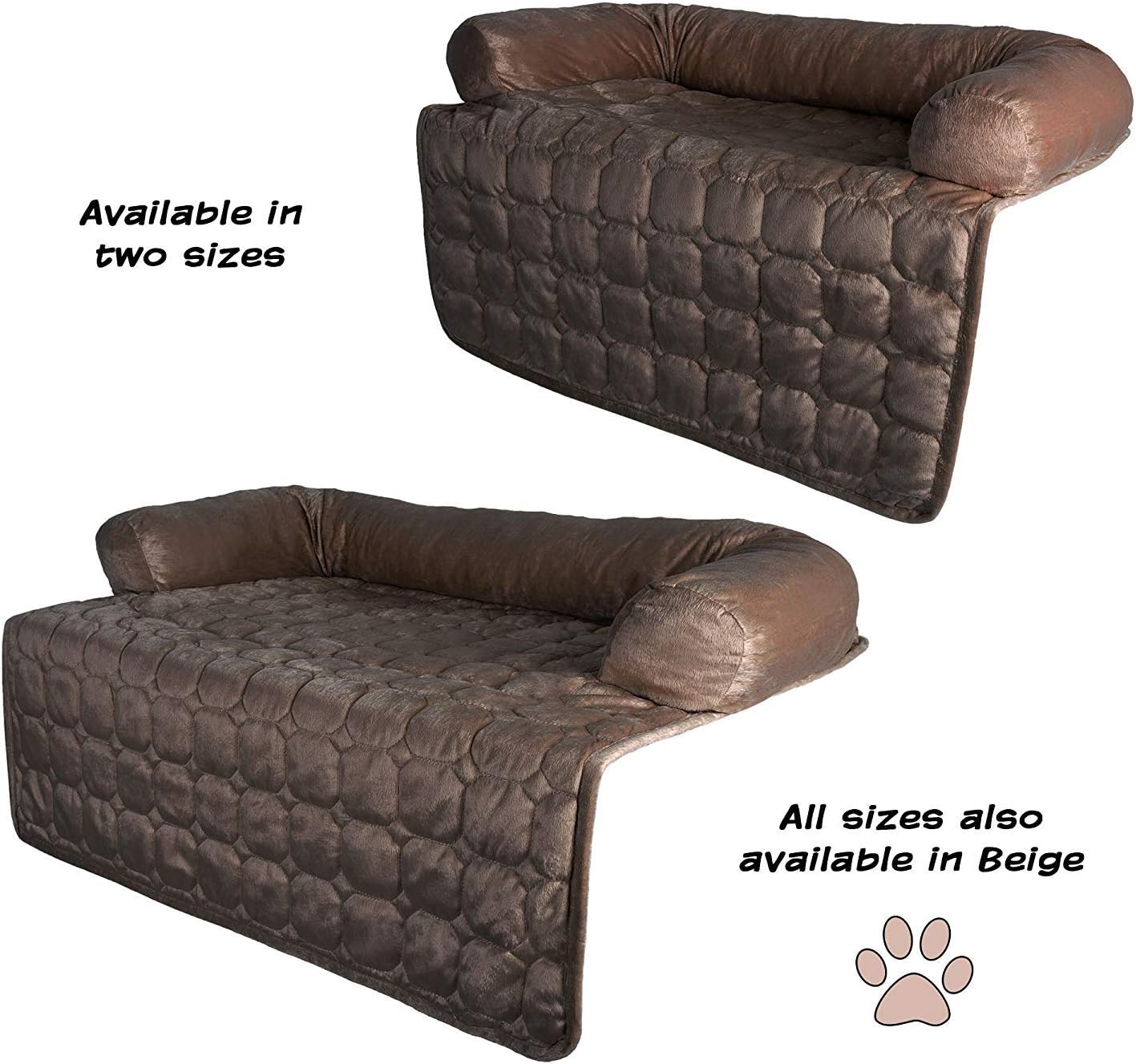 Couch Cover for Dogs – 35x35 Pet Furniture Protector with Memory Foam Bolster, Quilted Fabric, Non-Slip Water-Resistant Base Layer by PETMAKER (Brown)