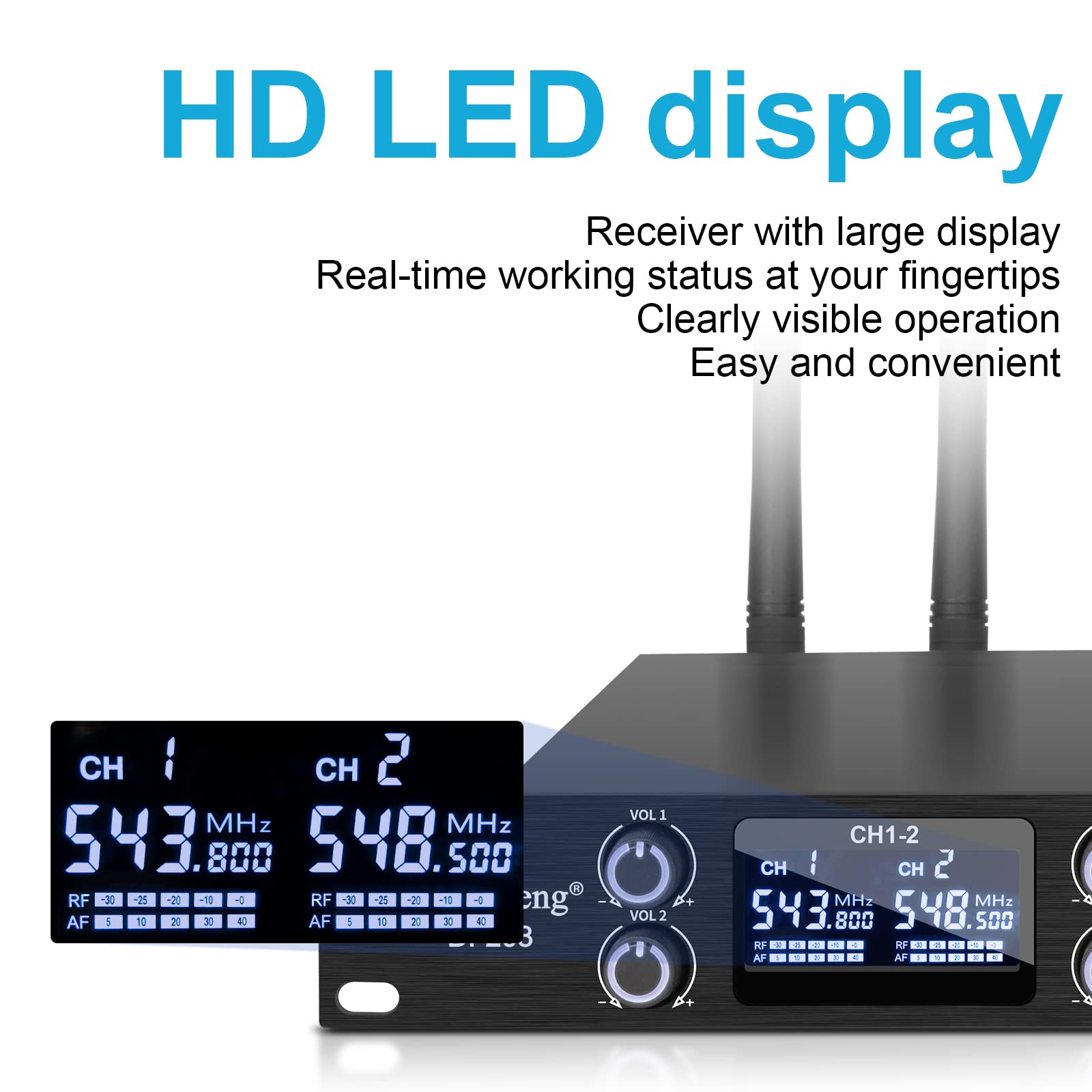 Depusheng DF208 UHF microfoni senza fili, sistema di microfono portatile dinamico professionale a 8 canali, alloggiamento in metallo, adatto per palcoscenico, conferenza