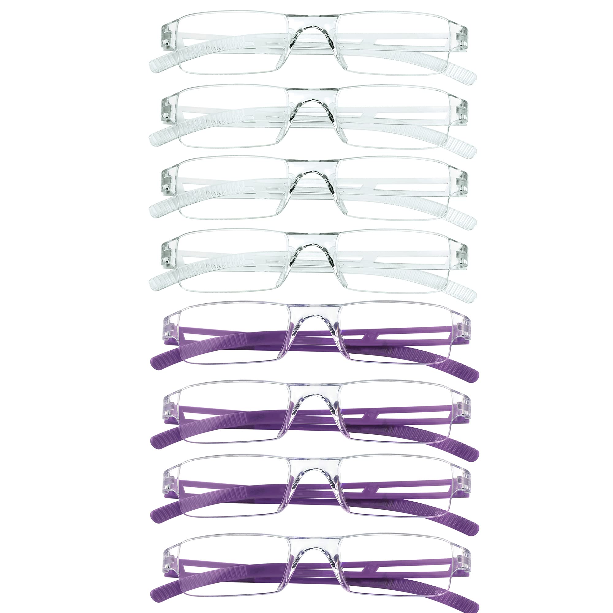 VisionGlobal 8 Pairs Reading Glasses, Blue Light Blocking Glasses, Computer Reading Glasses for Women and Men, Fashion Square Eyewear Frame (4clear+