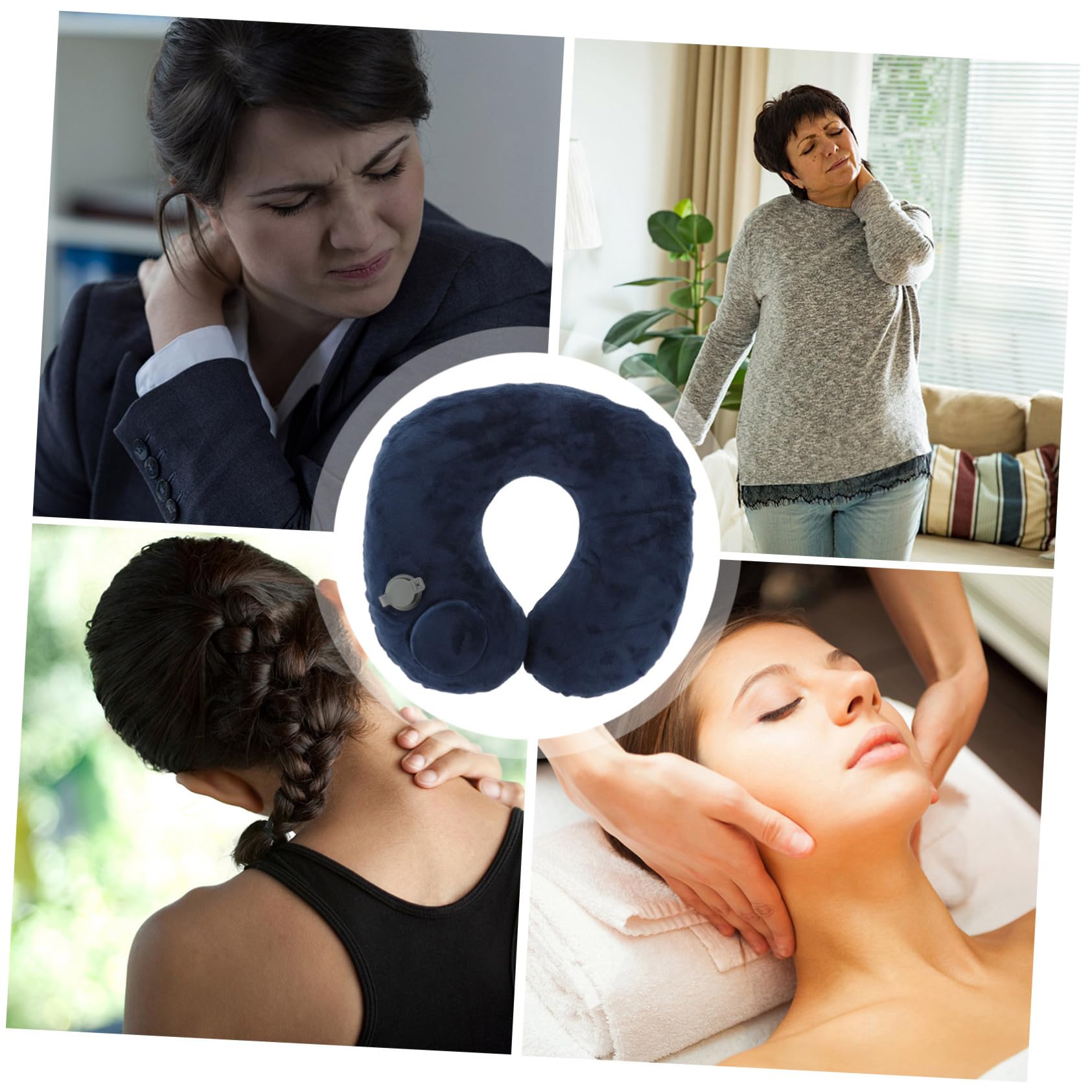 Alipis Almohada Inflable Cuello Almohada de Viaje Cervical Forma Cómoda para Aviones Autobuses Trenes Hogar o Oficina Color Oscuro