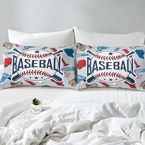 Miniatura 4 de Manfei Juego de funda de edredón de béisbol, tamaño matrimonial, juego de ropa de cama de 3 piezas para niños y adolescentes, funda de edredón de
