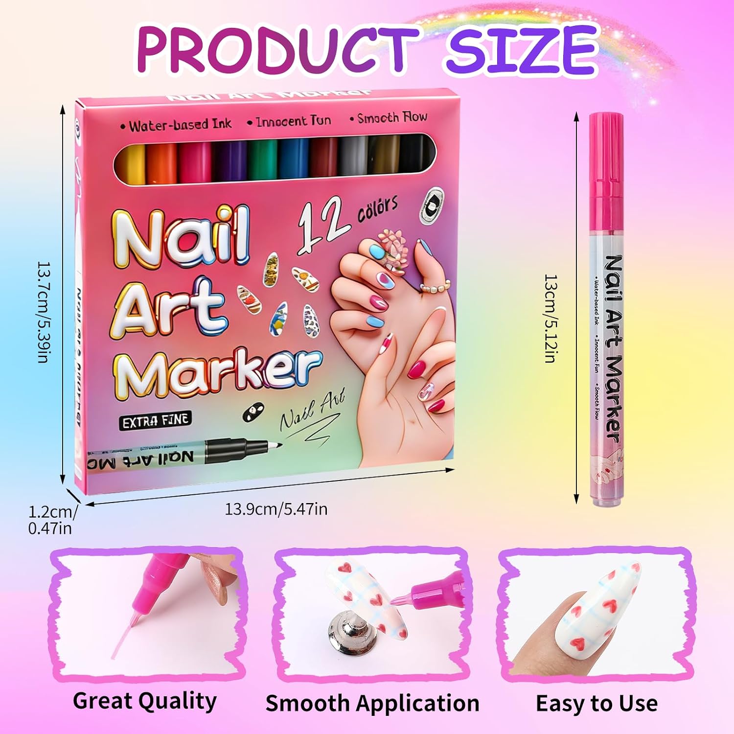 12 Colors Nail Art Pens Set，0.5 MM Nail Polish Pens Set Drawing Painting Point Liner Acrylic Painted Pen Graffiti Nail Dotting Pen Liner Brush for DIY Nail Art Beauty Adorn Manicure Tools