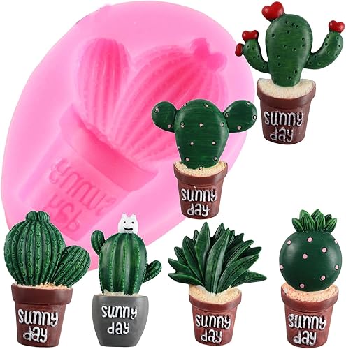 Vista 5 de Mujiang Moldes de silicona 3D para fondant de cactus, molde de caramelo hawaiano para chocolate, azúcar y goma de mascar, decoración de pasteles de 6
