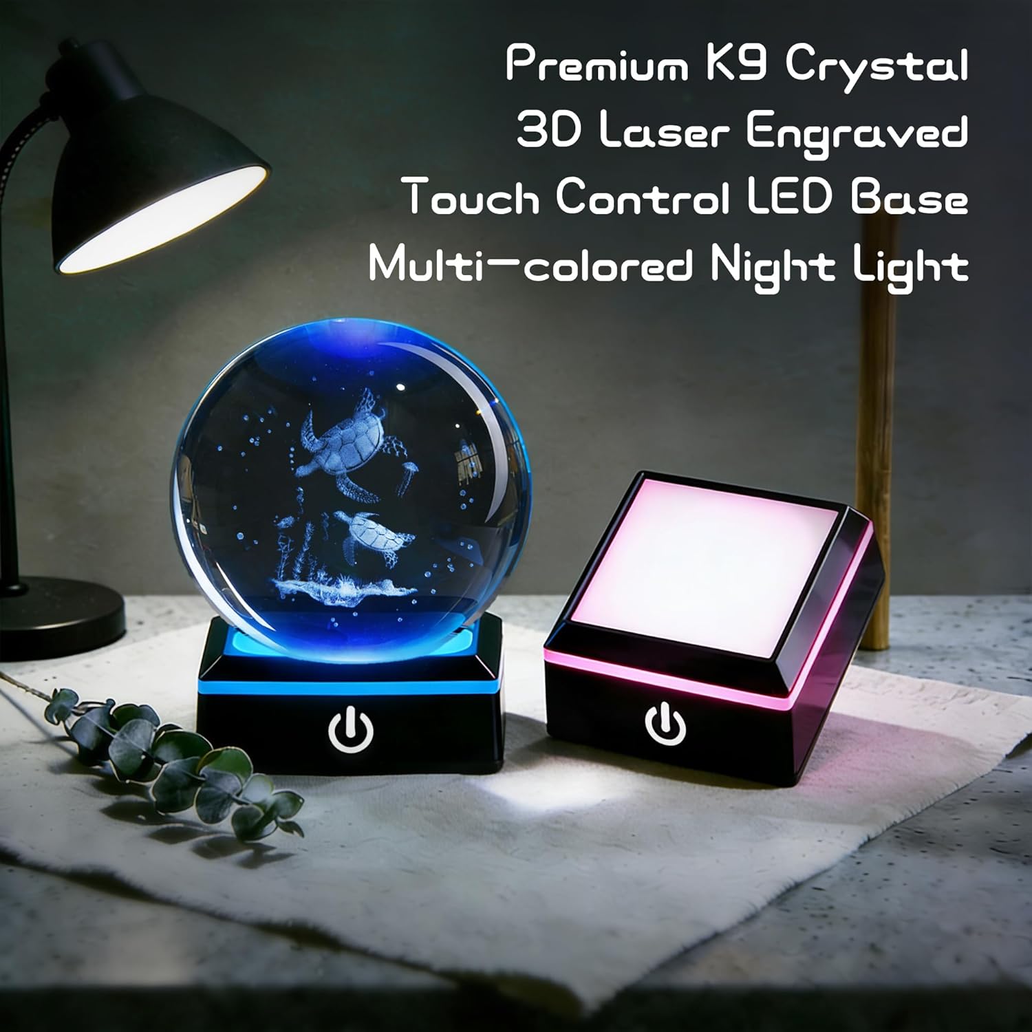 3D Crystal Ball Turtle Night Light with Variable-Color Light Base, a Popular Gift for Holidays and Birthdays, Glass Ball Suitable for Home and Office Decoration (3.14 Inches)