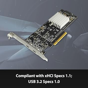 Vantec Dual Port USB 3.2 Gen2x2 (2x20Gbps) Type C PCIe Host Card, 15Watts per Port, PCIe v2.0 x8, Two USB C Dedicated Ports (UGT-PCE340C)