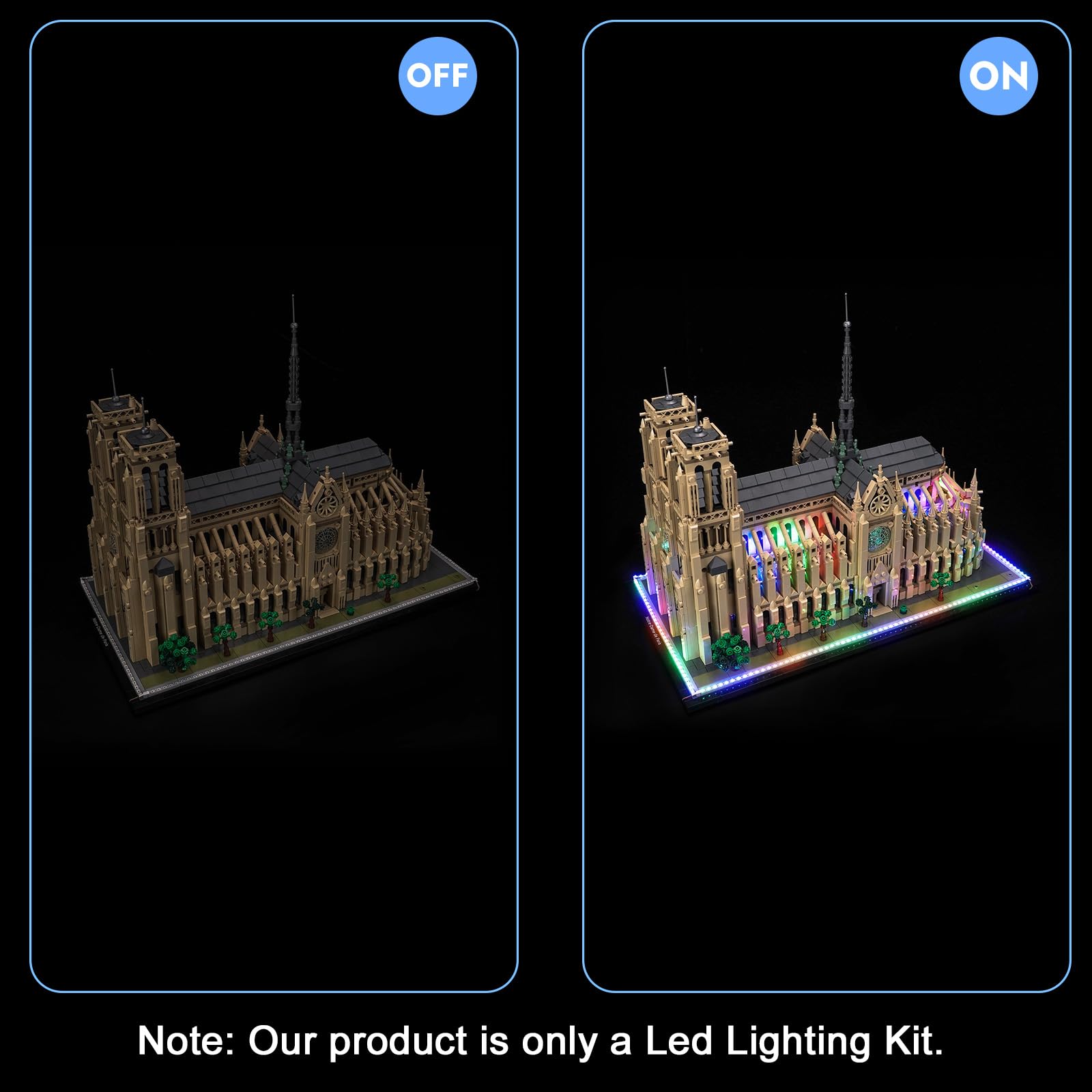 LocoLee Dazzling Color Led Light Set Compatible with Lego 21061 Notre-Dame de Paris Led Decoration Lighting Kit Compatible with Lego 21061 Building Blocks Model,Only Lights Set,No Model - Image 4