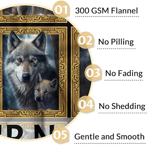 Miniatura 4 de Manta de lobo personalizada con nombre, 60 x 80 pulgadas, bonita manta para adultos y niños, mantas de felpa suave gris para cama, sofá y viajes