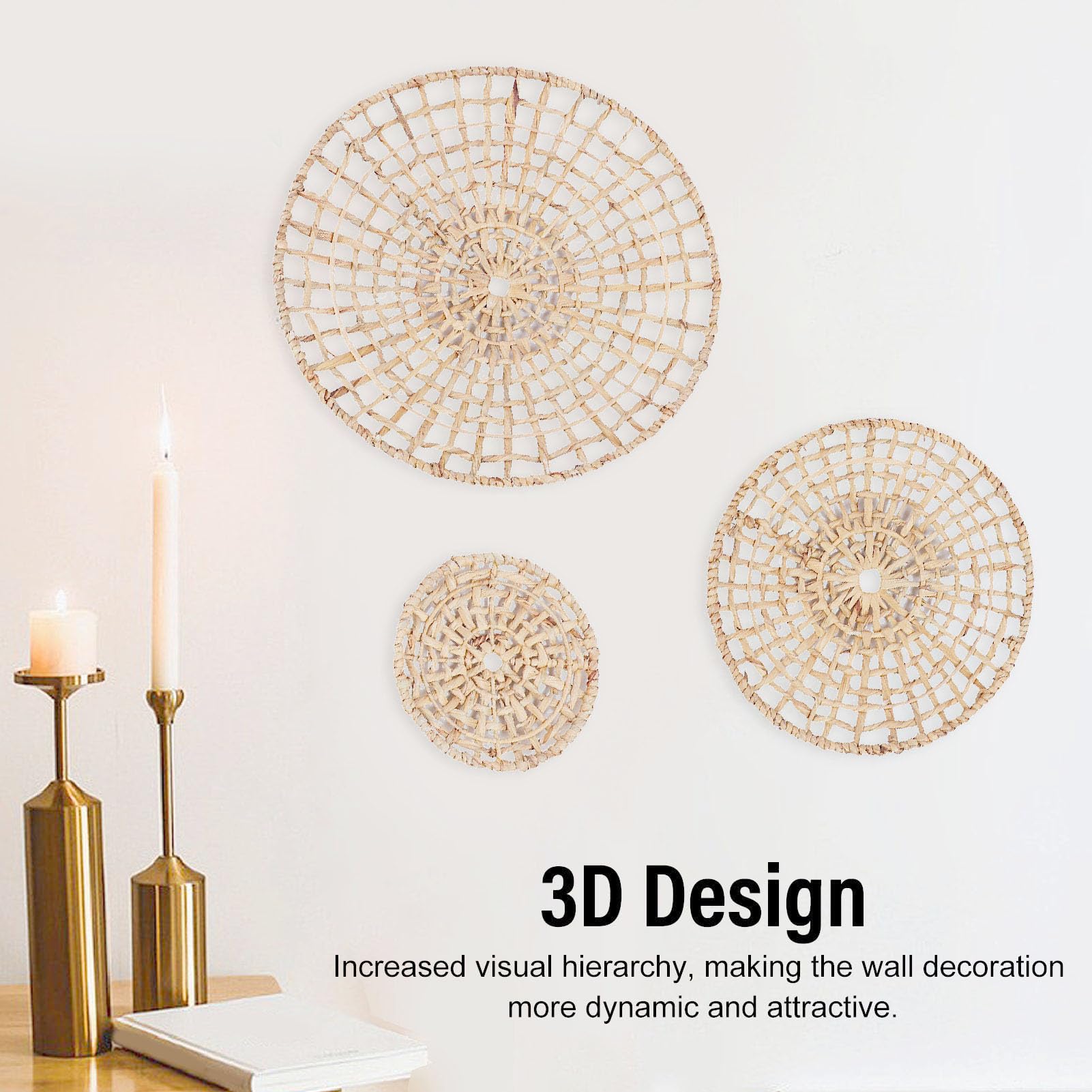 Jiawu Decoración de Pared de Mimbre de Ratán Hecha a Mano con Diseño 3D, Canasta Colgante de Estilo Rústico para la Decoración del Hogar