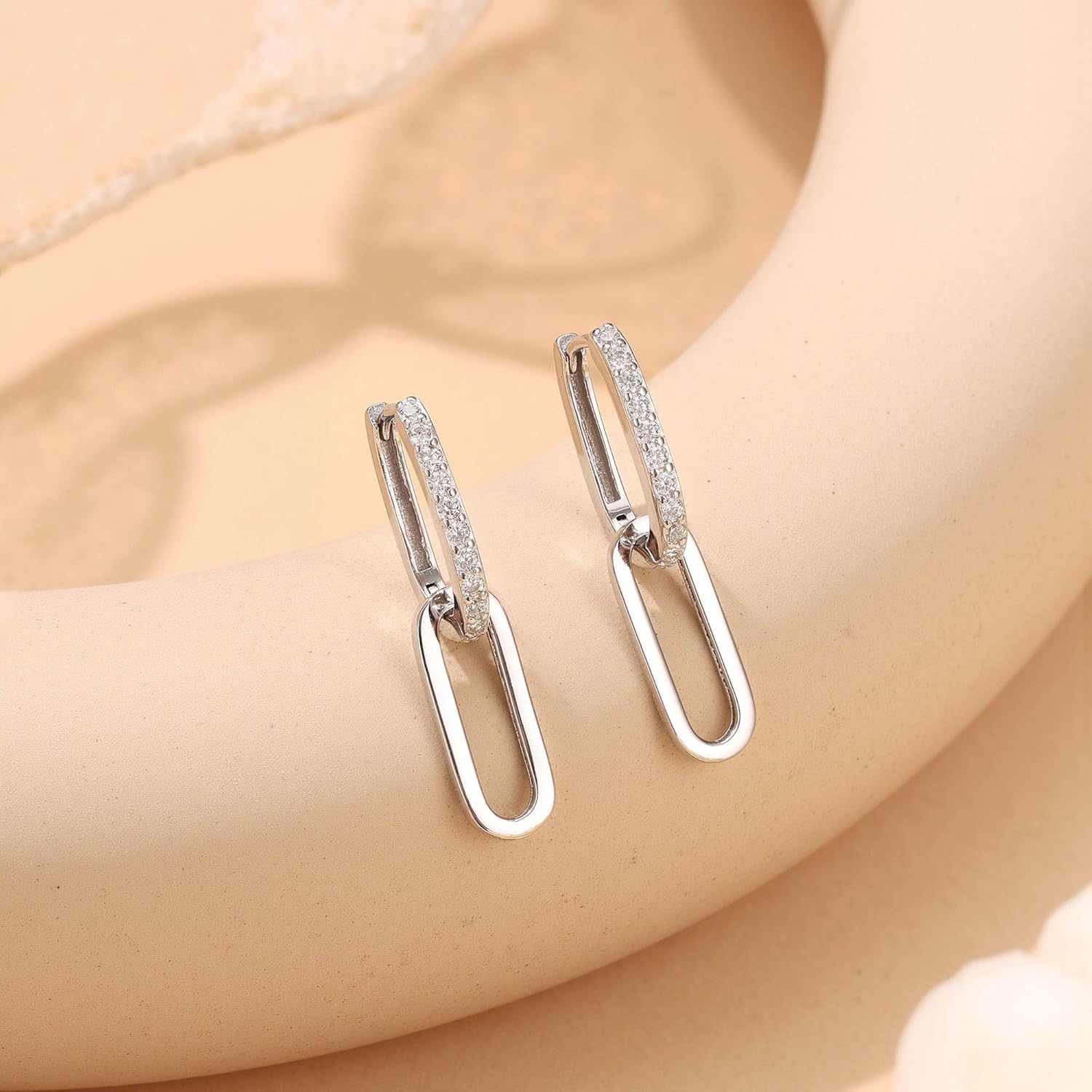MILACOLATO 925 Sterling Silver Hoop Earrings for Women 18K Gold/Rhodium Plated Drop Dangle Hoop Earrings with Charms Cross Spike Moon Star Paperclip Link Statement Earrings Convertible Link Huggie Earrings Hypoallergenic - Image 4