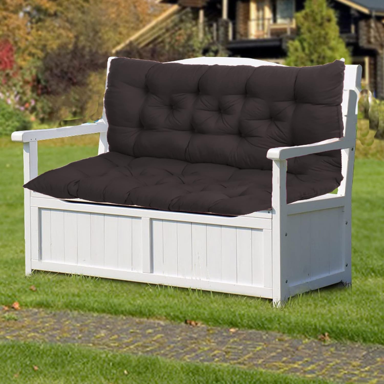 Patio Swing Cushions with Backrest, 3in Thick Bench Cushion Loveseat Cushion with Ties, Porch Swing Pad for Outdoor Furniture Overstuffed for Patio Garden Swing Lounger,47x40in,Black