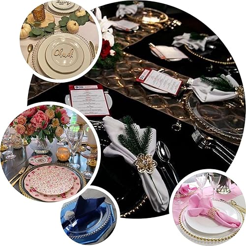 Miniatura 5 de Efavormart - Paquete de 6 platos de carga redondos con borde de cuentas de plástico acrílico gris carbóndorado de 12 pulgadas