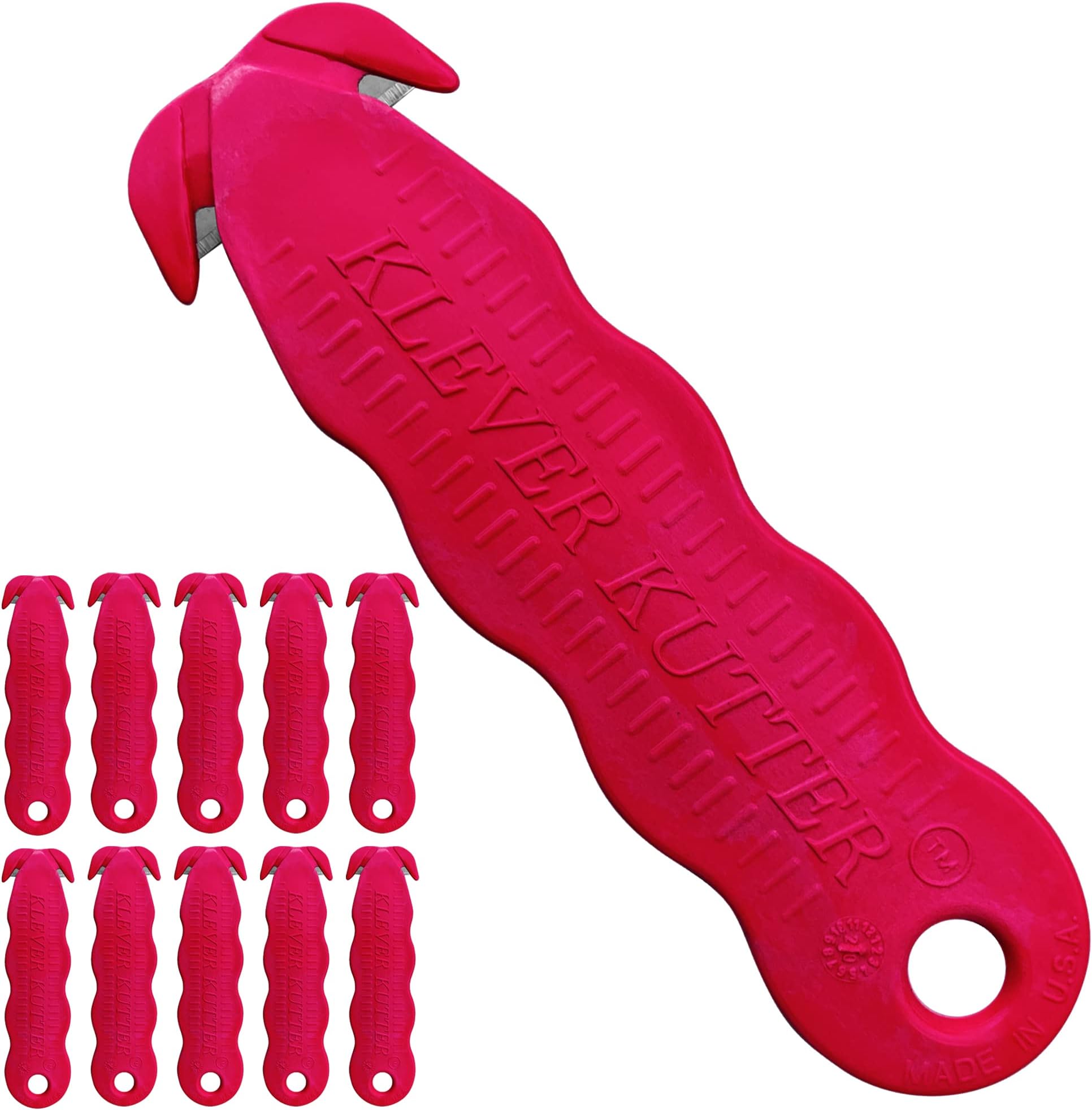 Klever Innovations KCJ-1R Safety Cutter, Advanced Plastic Polymers, 4-5/8”, Red (Pack of 10)