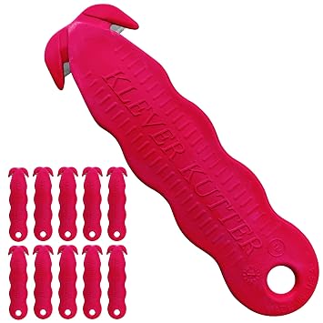 Klever Innovations KCJ-1R Safety Cutter, Advanced Plastic Polymers, 4-5/8, Red Pack of 10