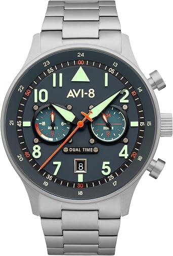 AVI-8 Men's 43.5mm Hawker Hurricane Carey Dual Time Night Reaper Limited Edition Watch with Leather Strap AV-4088
