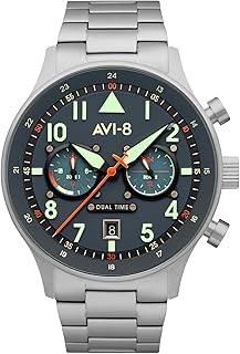 Herren 43.5mm Hawker Hurricane Carey Dual Time Japanese Quartz Fliegeruhr mit Leder- oder Edelstahlband AV-4088
