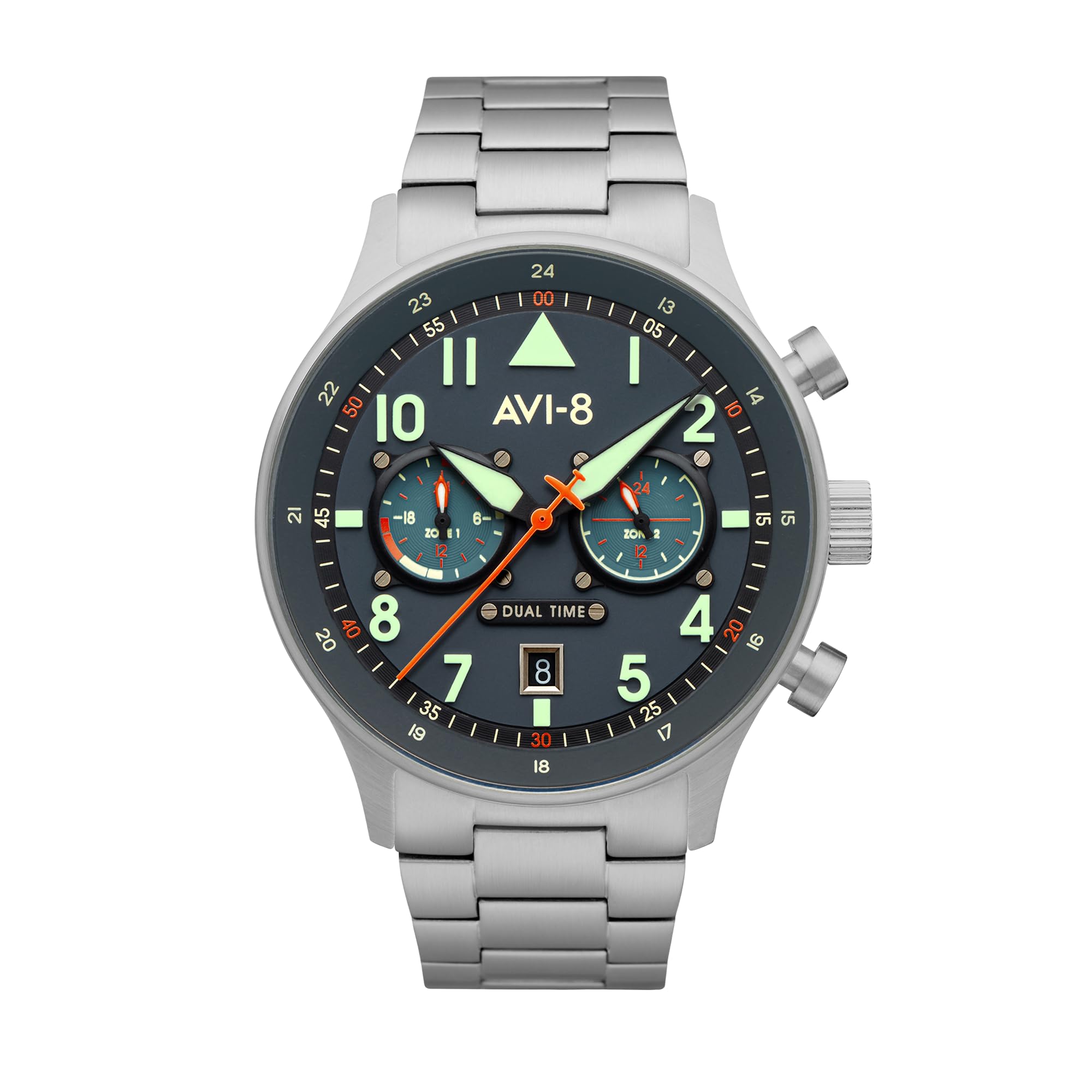 AVI-8 Herren 43.5mm Hawker Hurricane Carey Dual Time Japanese Quartz Fliegeruhr mit Leder- oder Edelstahlband AV-4088