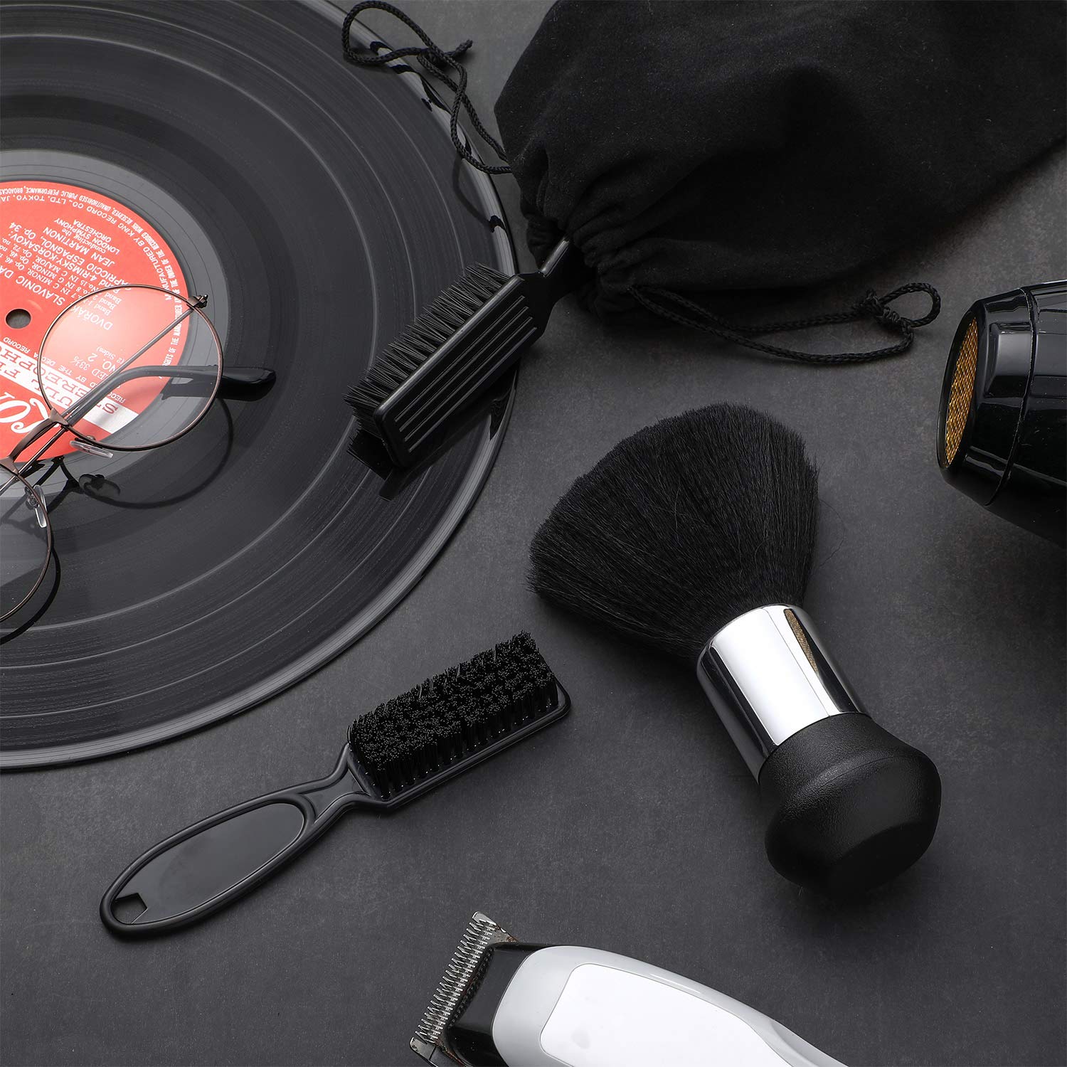 4 Pieces Hairdressing Brush Tools, Includes 2 Pieces Barber Blade Cleaning Brush Clipper Cleaning Nylon Brush and 2 Pieces Neck Duster Brush Hair Sweep Brush for Hair Styling, Black