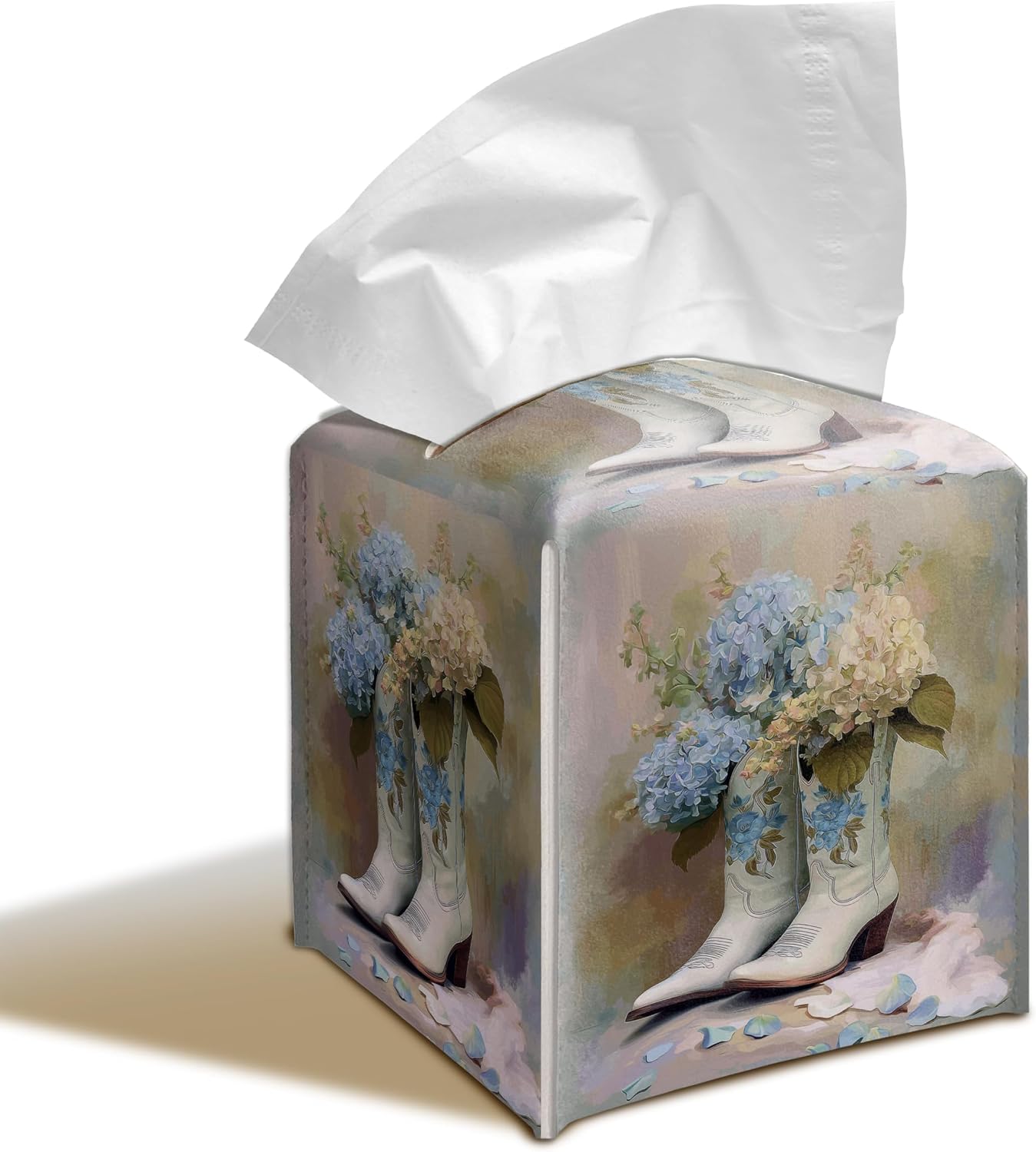 Western Floral Boots Hydrangea Tissue Box Cover 5.2 Inch
