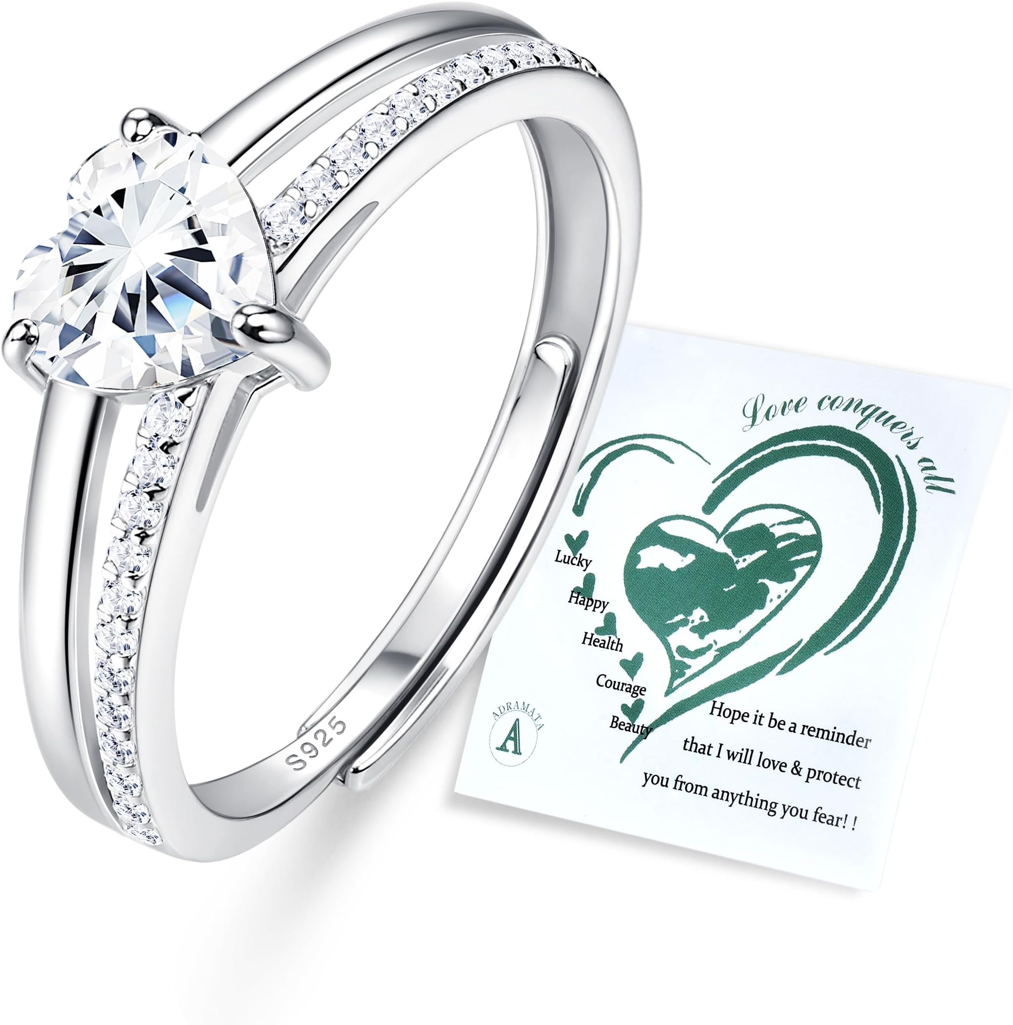 925 Sterling Silver Rings for Women Engagement Rings Stackable Adjustable Love Heart Promise Ring Cubic Zirconia Eternity Ring Gold Rose Gold Silver Jewelry Gift for Women