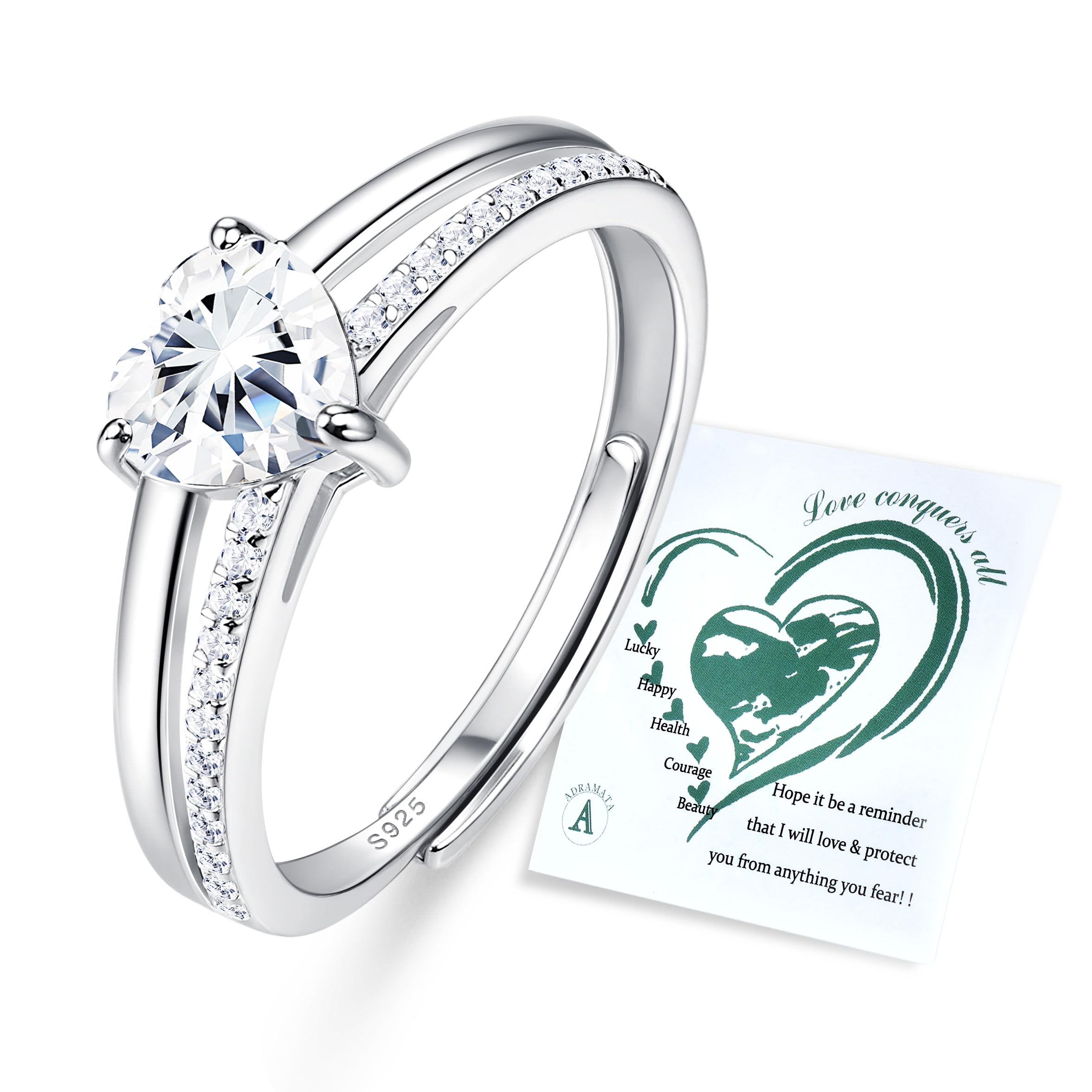 925 Sterling Silver Rings for Women Engagement Rings Stackable Adjustable Love Heart Promise Ring Cubic Zirconia Eternity Ring Gold Rose Gold Silver Jewelry Gift for Women