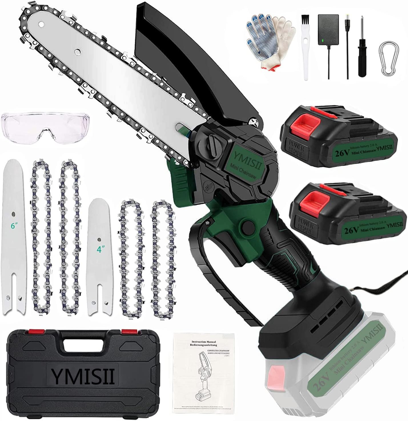 WADEO Mini Kettensäge mit Akku, 6 Zoll und 4 Zoll Kabellose Kettensäge