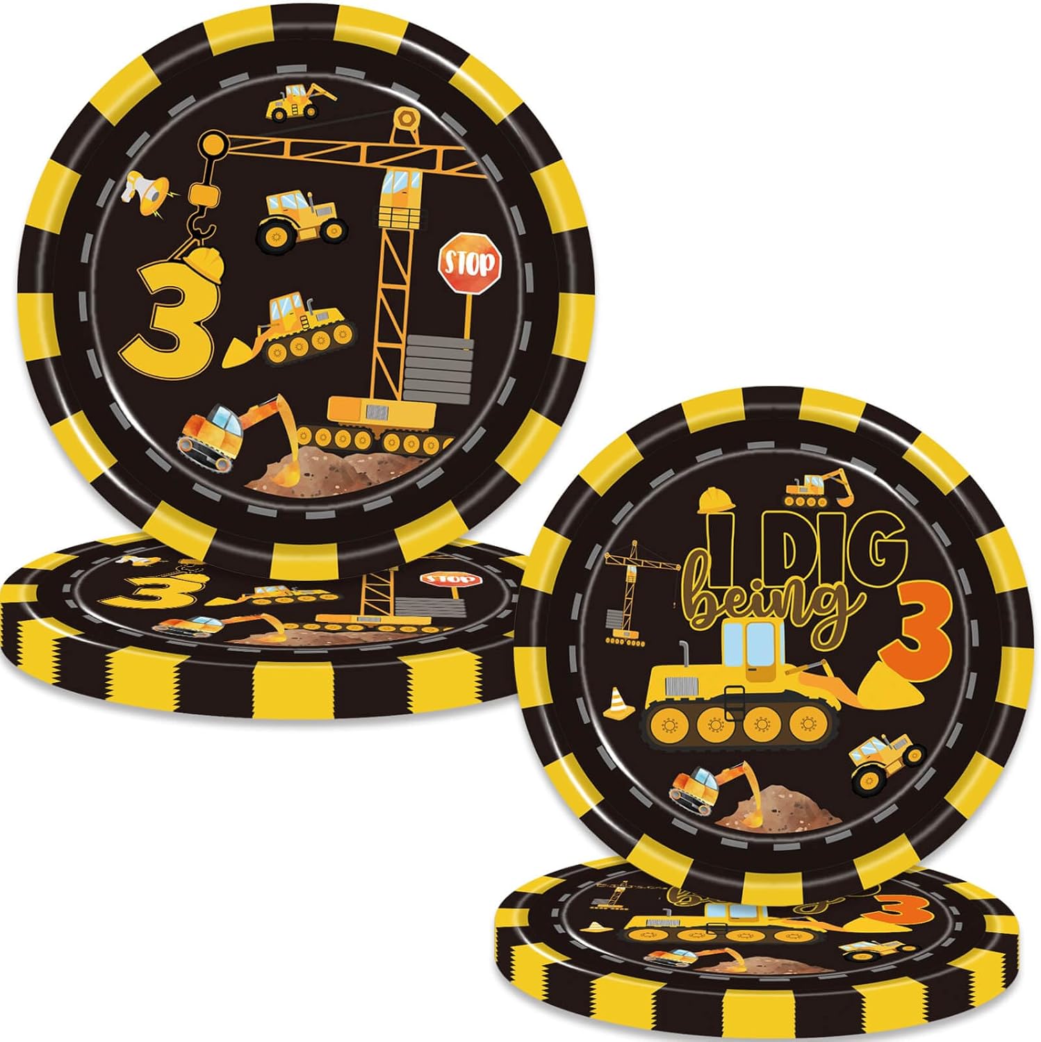 80 Pcs Construction 3rd Birthday Party Supplies Dump Truck Theme Three Decorations Tableware Includes Plates, Napkins, Forks for Boys Construction Three Years Old Birthday Party Decorations Favors - Image 2