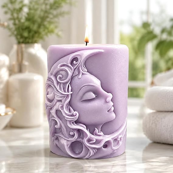 XIAOSHUI Moon Face Candle Silicone Molds Moon Goddess Pillar Candle Mold