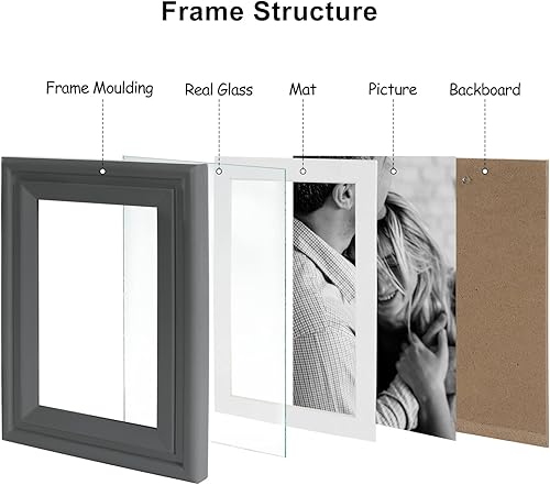 Miniatura 7 de Marco de fotos de madera doble con bisagras de 5 x 7 pulgadas horizontal y vertical en gris, pantalla de 4 x 6 pulgadas con paspartú o 5 x 7