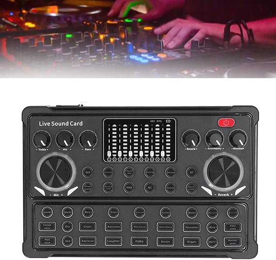 Live Sound Card DSP Noise Reduction LED Breathing Light Display Voice Changer Sound Board For Live Streaming Recording fz3g1w4a5y